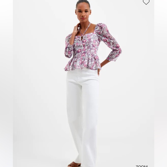 -NWT French connection Fontini Recycled Hallie Halter Peplum Top in summer white - Picture 3 of 14